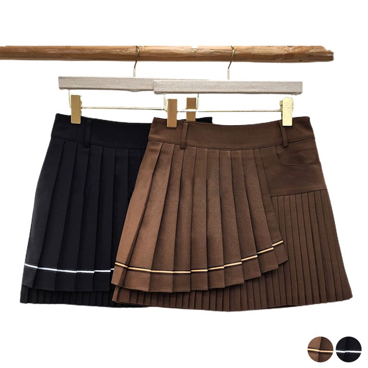 韓国ゴルフウェア ダブルプリーツ アシンメトリー スカート