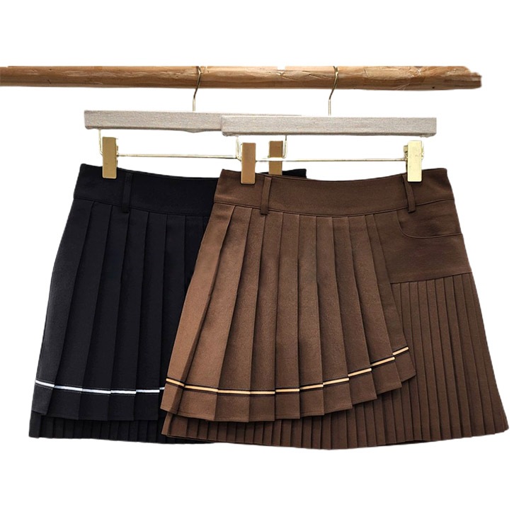 韓国ゴルフウェア ダブルプリーツ アシンメトリー スカート