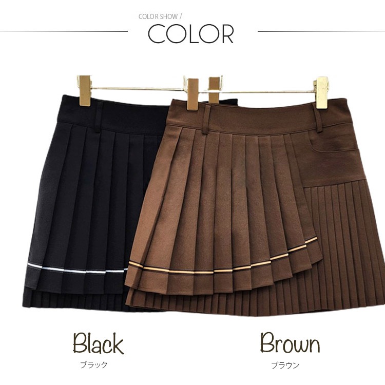 韓国ゴルフウェア ダブルプリーツ アシンメトリー スカート