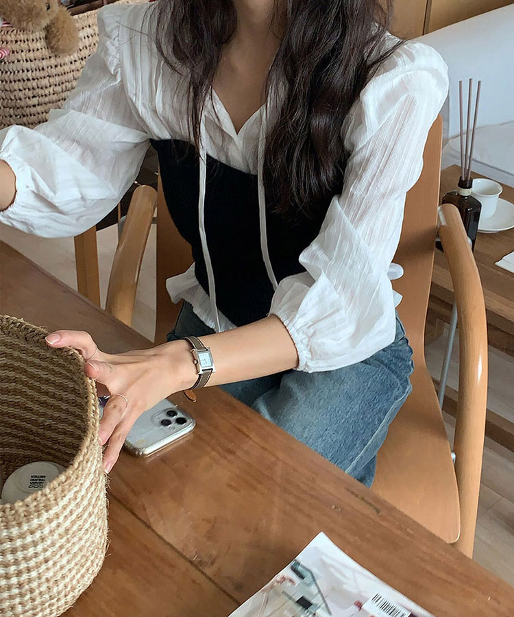 フリルネック フレンチカラー コットン ブラウス