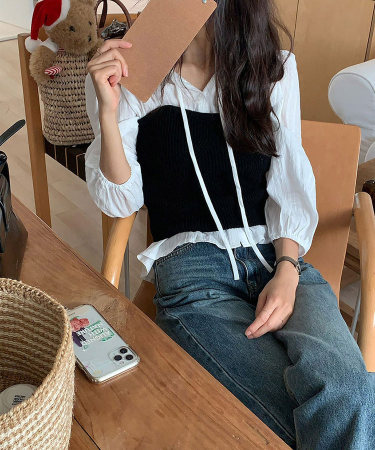 フリルネック フレンチカラー コットン ブラウス