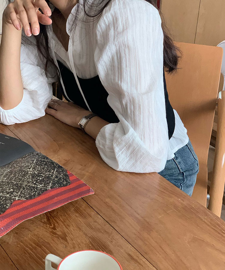 フリルネック フレンチカラー コットン ブラウス