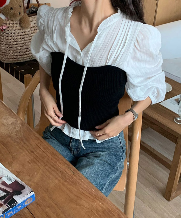 フリルネック フレンチカラー コットン ブラウス