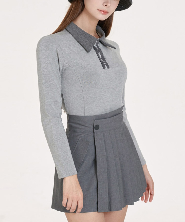 配色 レタリング 長袖 ポロシャツ 韓国ゴルフウェア