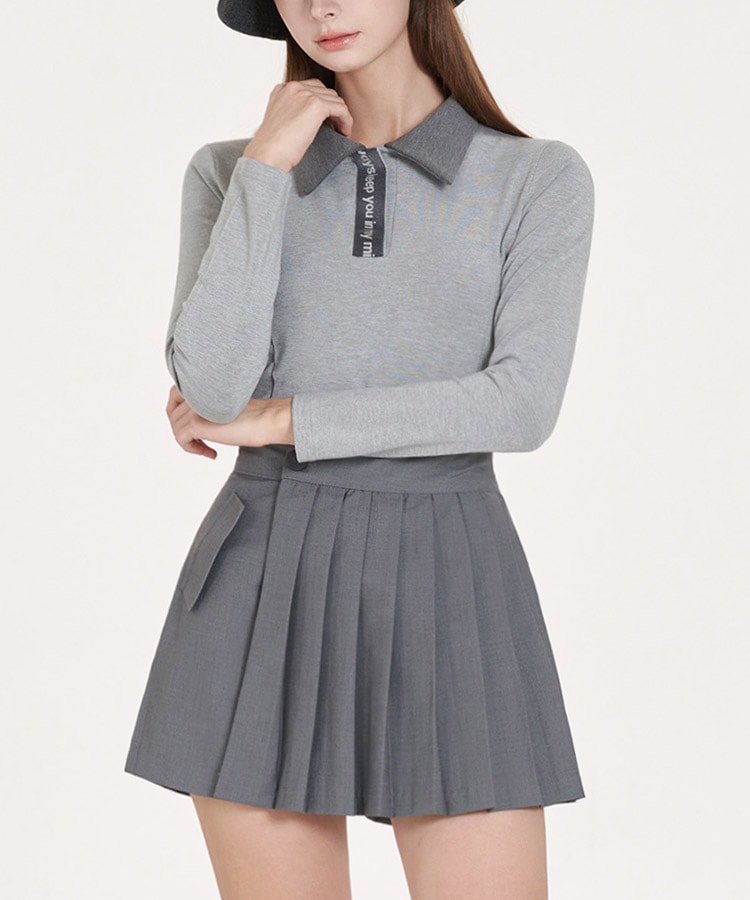 配色 レタリング 長袖 ポロシャツ 韓国ゴルフウェア