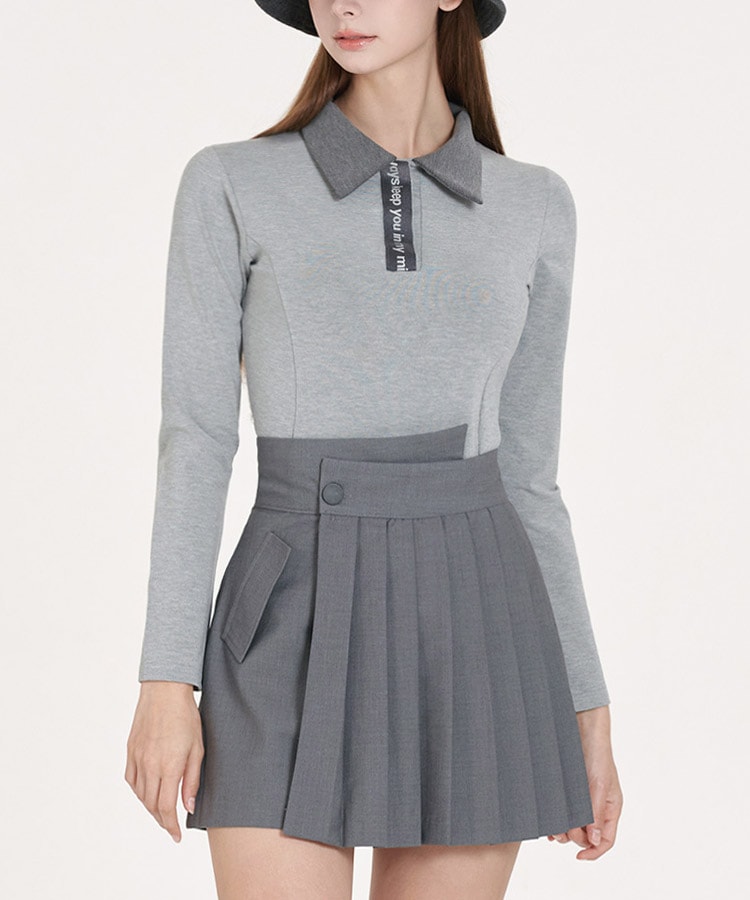 配色 レタリング 長袖 ポロシャツ 韓国ゴルフウェア