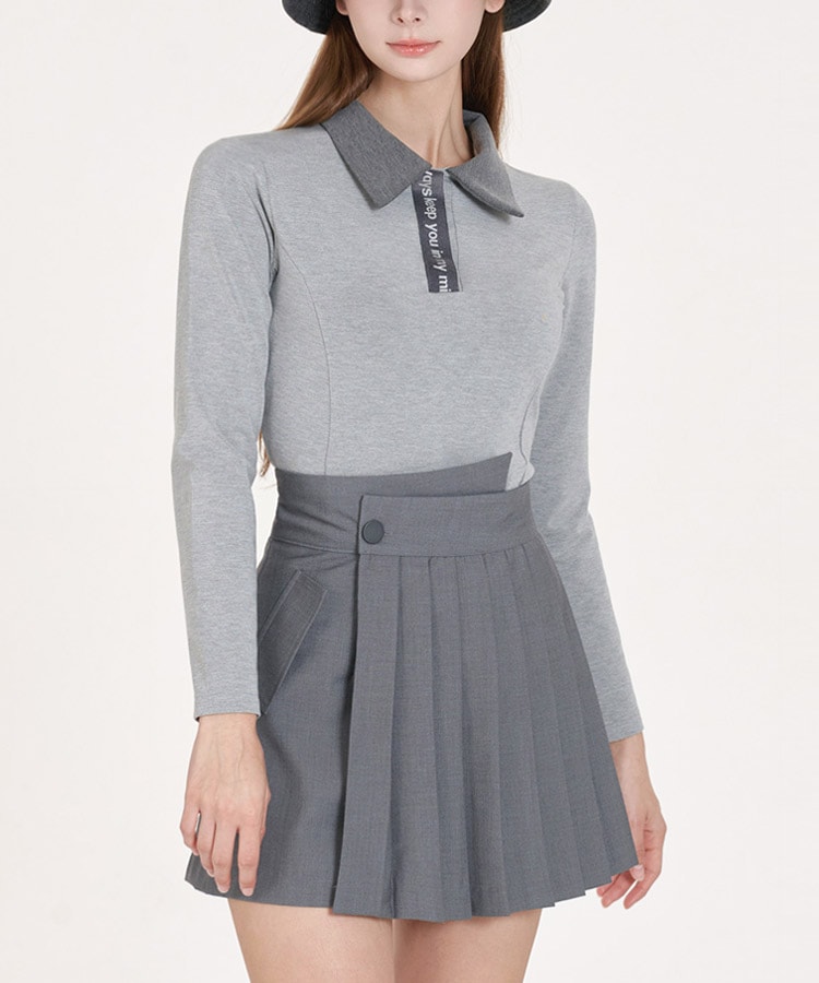 配色 レタリング 長袖 ポロシャツ 韓国ゴルフウェア