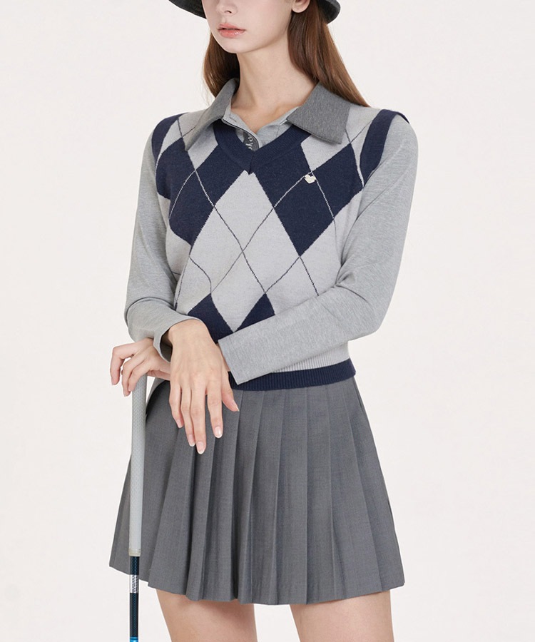 配色 レタリング 長袖 ポロシャツ 韓国ゴルフウェア