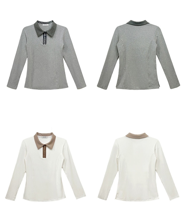 配色 レタリング 長袖 ポロシャツ 韓国ゴルフウェア