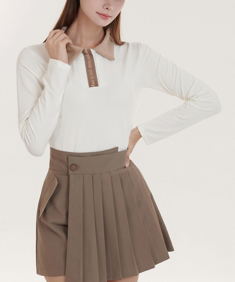 配色 レタリング 長袖 ポロシャツ 韓国ゴルフウェア