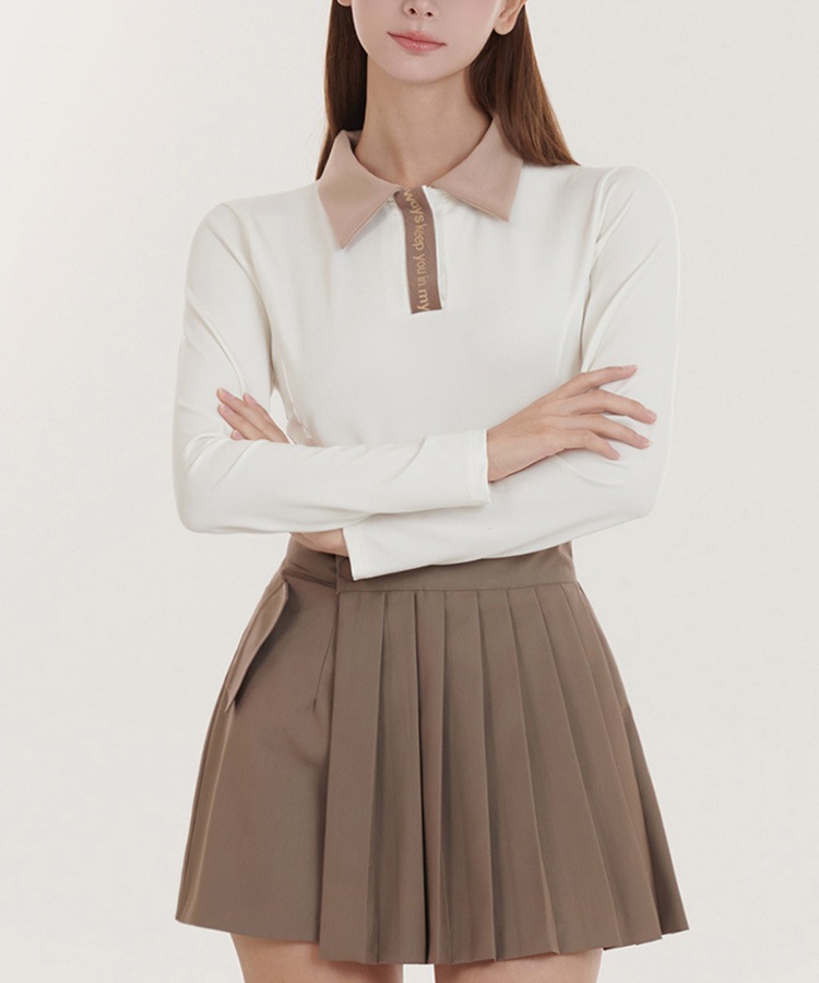 配色 レタリング 長袖 ポロシャツ 韓国ゴルフウェア