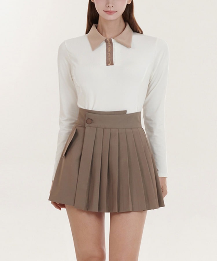 配色 レタリング 長袖 ポロシャツ 韓国ゴルフウェア