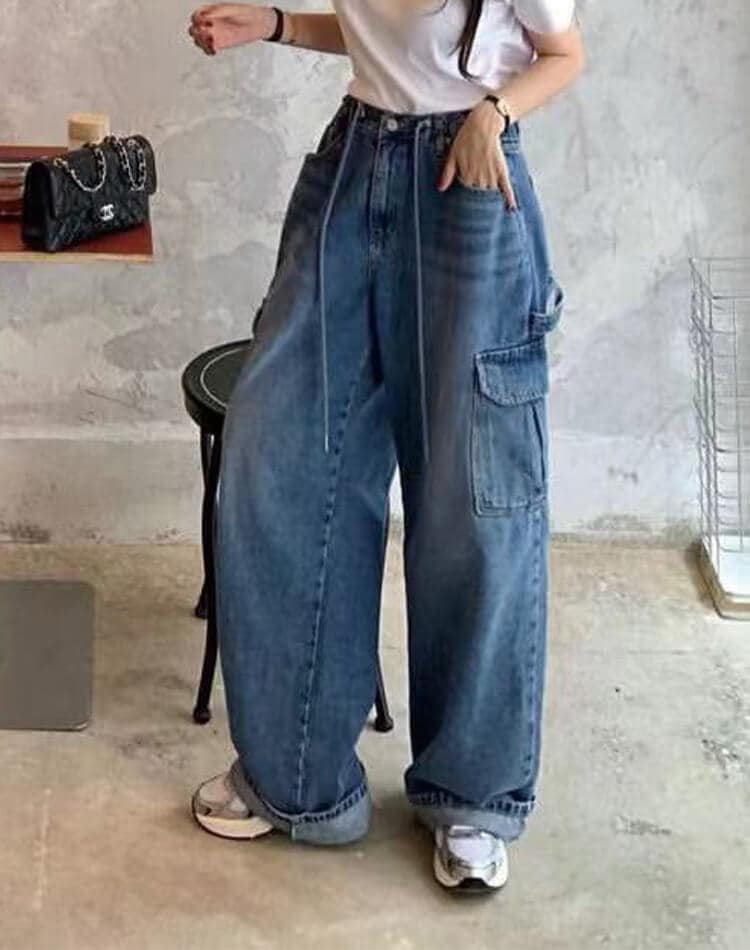 オーバーサイズ デニム ワイドパンツ カーゴパンツ