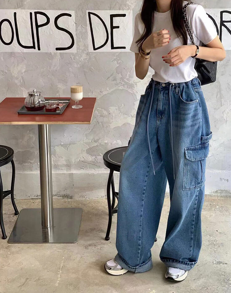オーバーサイズ デニム ワイドパンツ カーゴパンツ