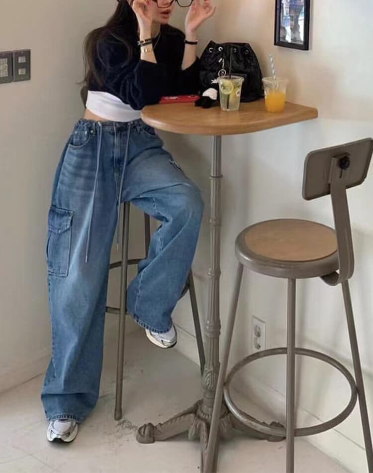 オーバーサイズ デニム ワイドパンツ カーゴパンツ