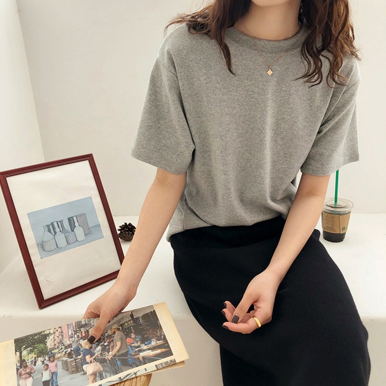 5分袖 厚手 ストレッチコットン 半袖 Tシャツ