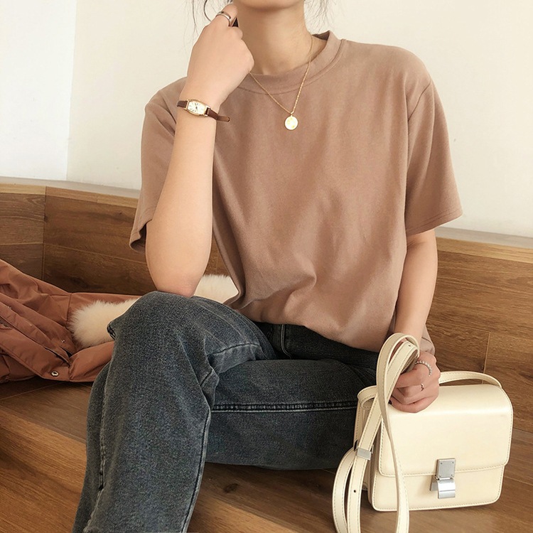 5分袖 厚手 ストレッチコットン 半袖 Tシャツ