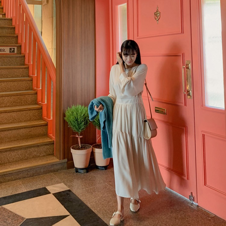 バックボタン アシンメトリー ロングワンピース