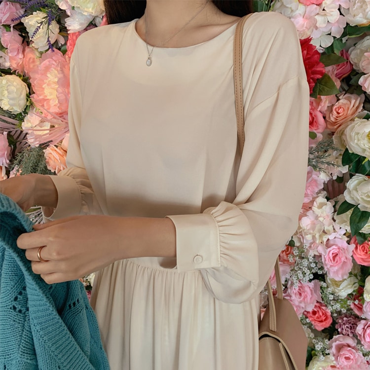 バックボタン アシンメトリー ロングワンピース