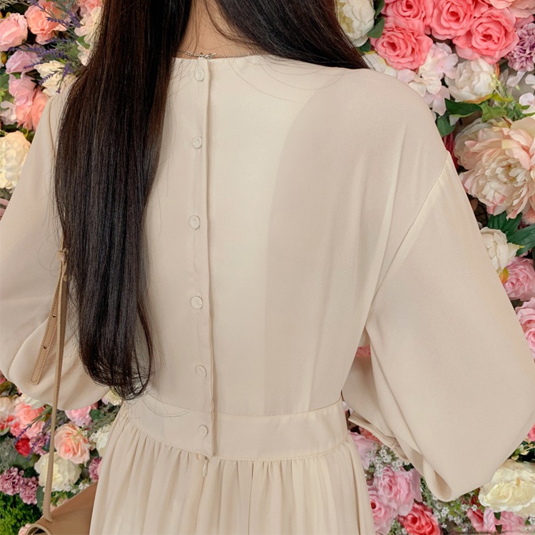 バックボタン アシンメトリー ロングワンピース