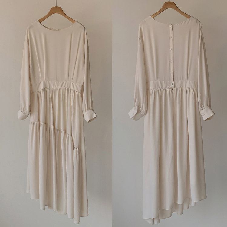 バックボタン アシンメトリー ロングワンピース