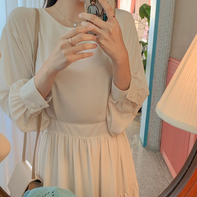 バックボタン アシンメトリー ロングワンピース