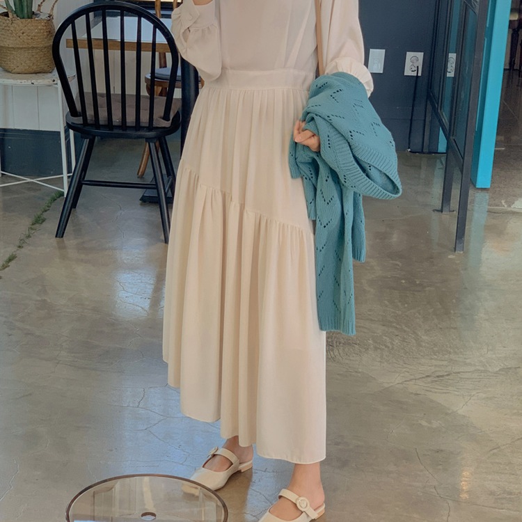 バックボタン アシンメトリー ロングワンピース