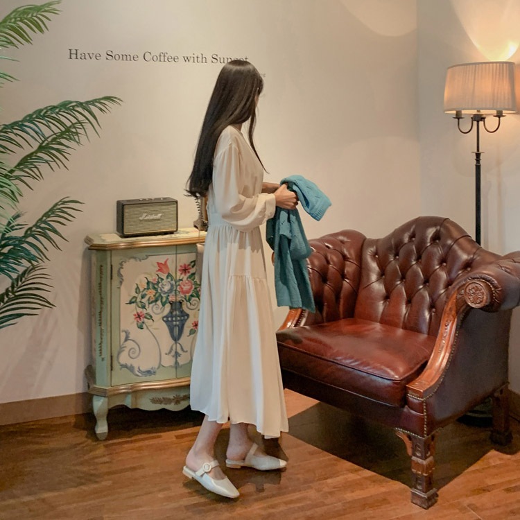 バックボタン アシンメトリー ロングワンピース