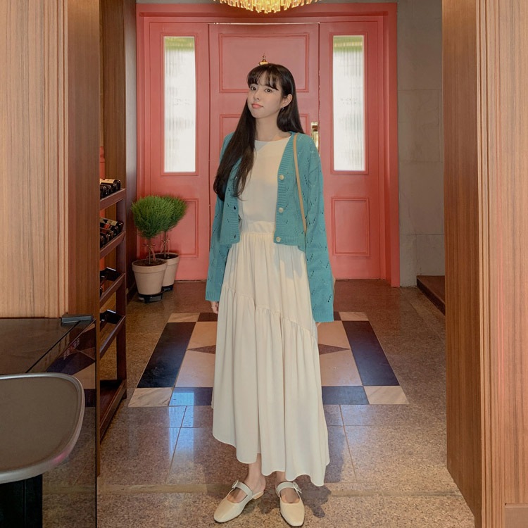 バックボタン アシンメトリー ロングワンピース