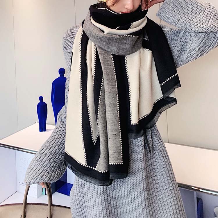 大判 バイカラー 柄 エレガント ストール