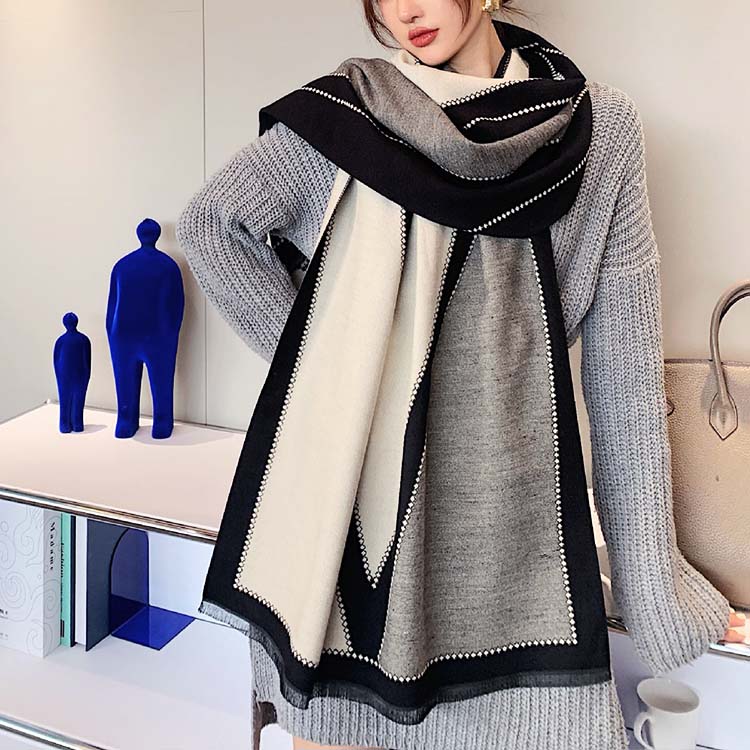 大判 バイカラー 柄 エレガント ストール