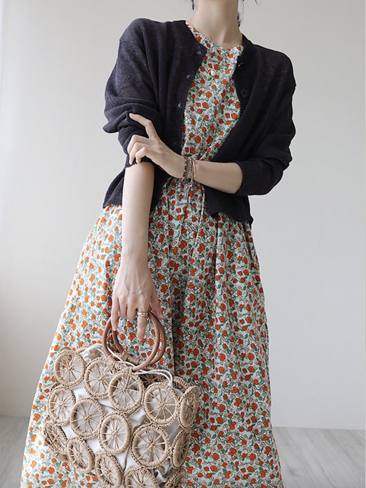 巾着付き 上品な模様編み かごバッグ