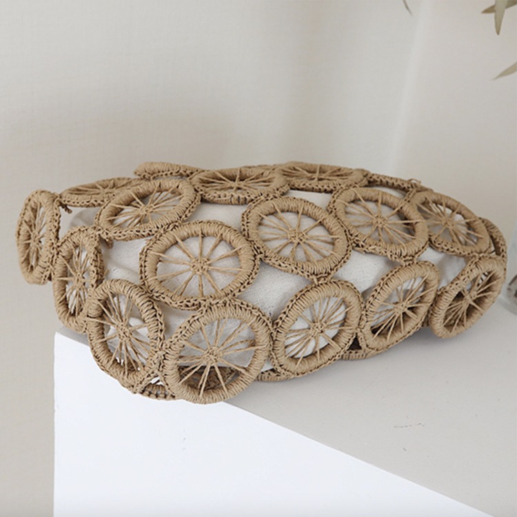 巾着付き 上品な模様編み かごバッグ