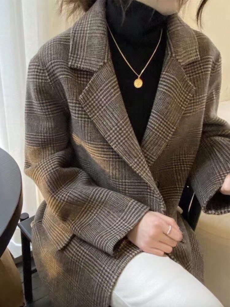 厚手 チェック柄 ゆったり ジャケット コート