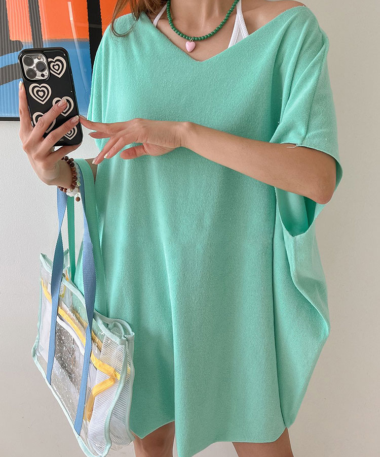 ふんわり パイル地 半袖 チュニック Tシャツ