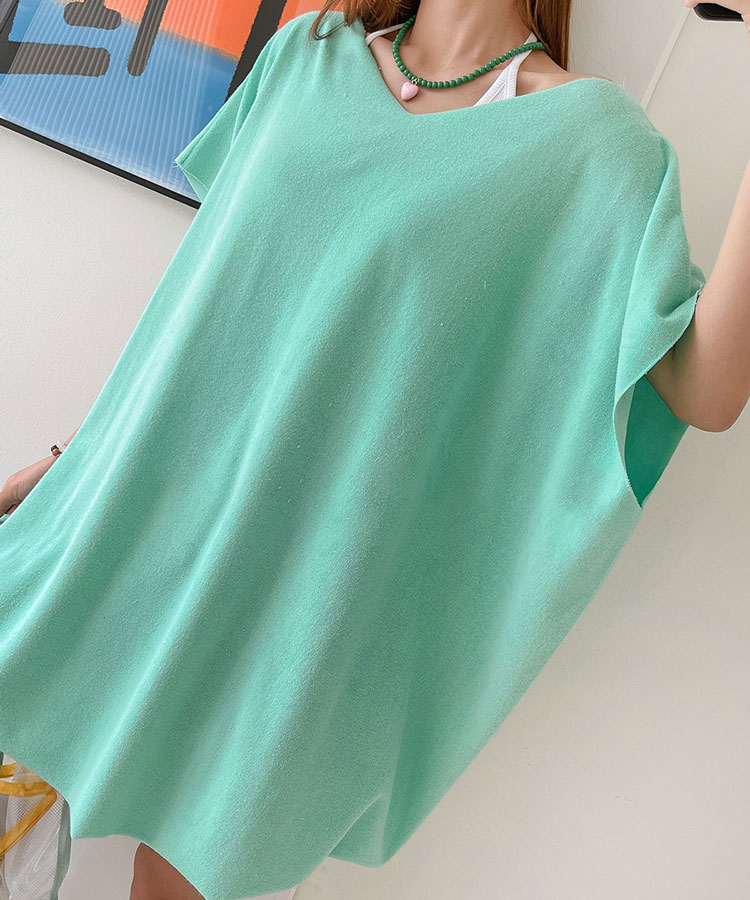 ふんわり パイル地 半袖 チュニック Tシャツ
