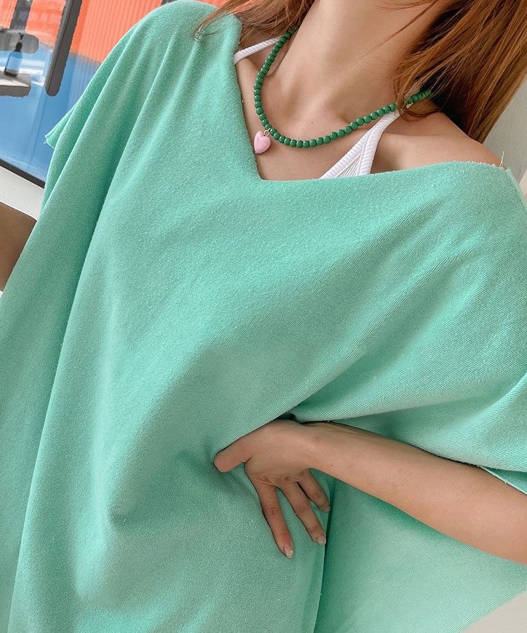 ふんわり パイル地 半袖 チュニック Tシャツ