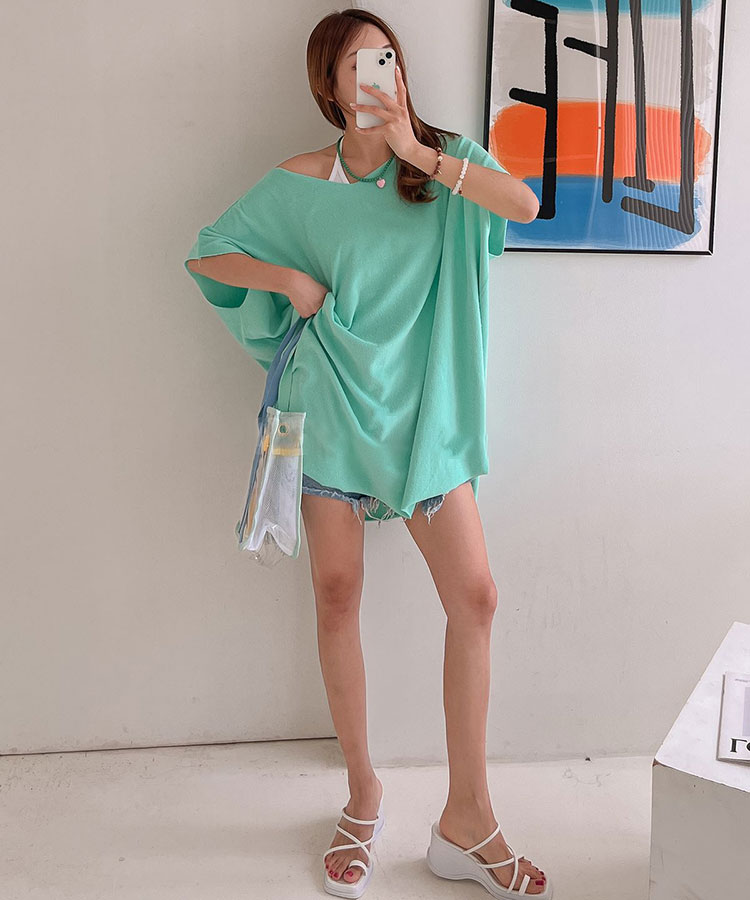 ふんわり パイル地 半袖 チュニック Tシャツ