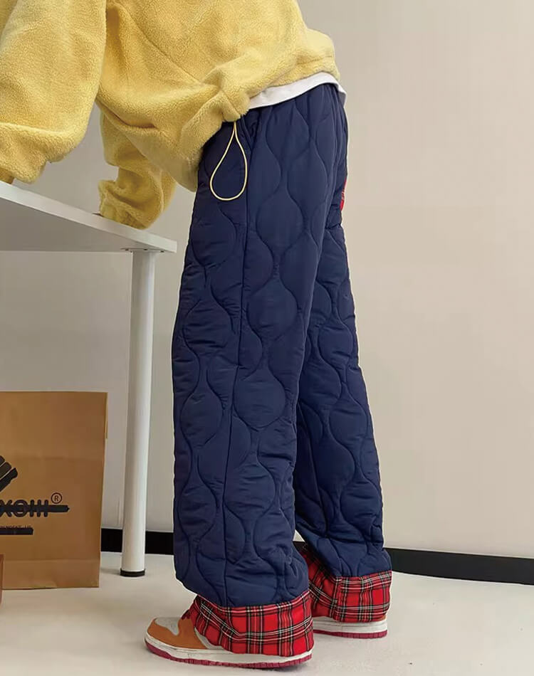 キルティング 中綿 ストレート あったかパンツ
