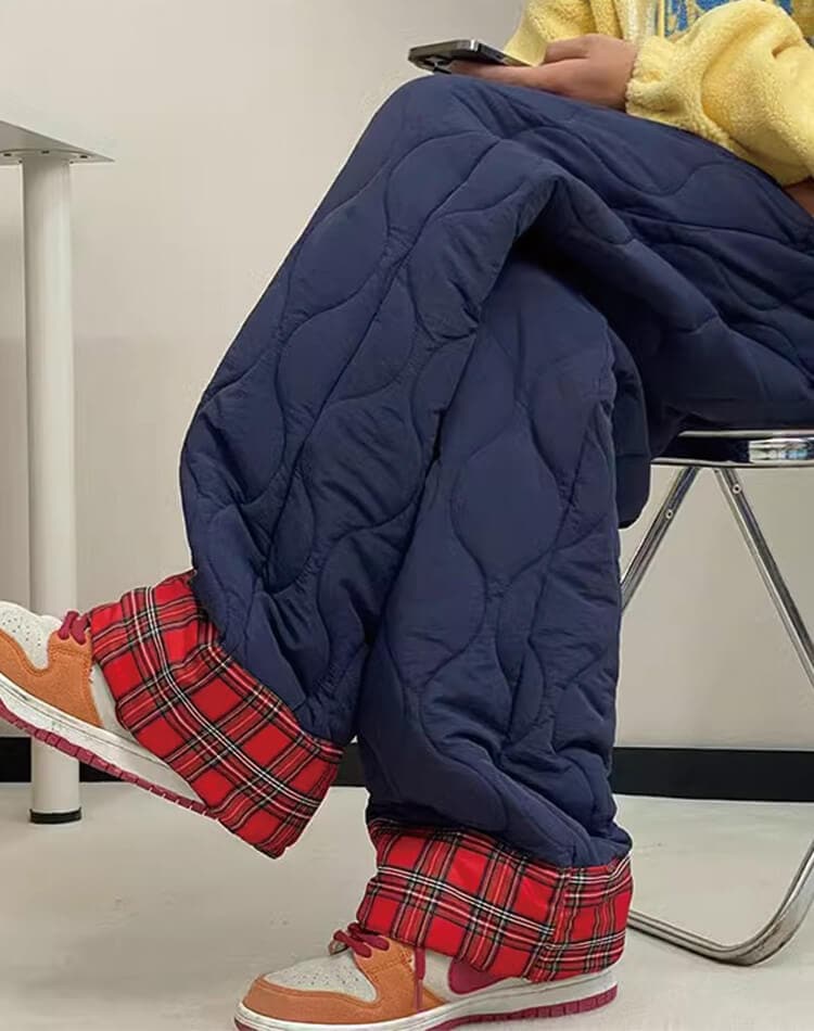 キルティング 中綿 ストレート あったかパンツ