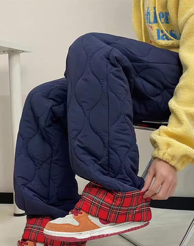 キルティング 中綿 ストレート あったかパンツ