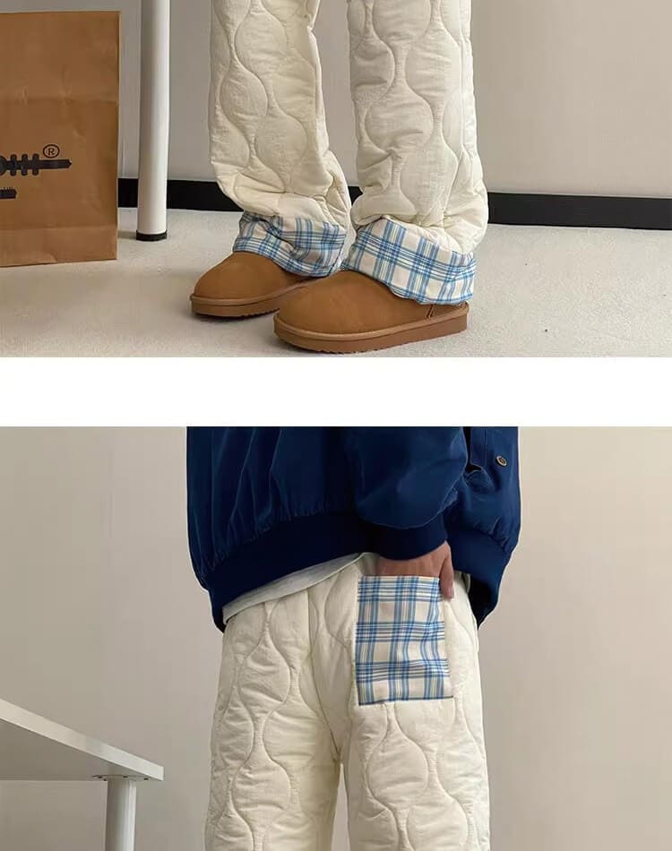 キルティング 中綿 ストレート あったかパンツ