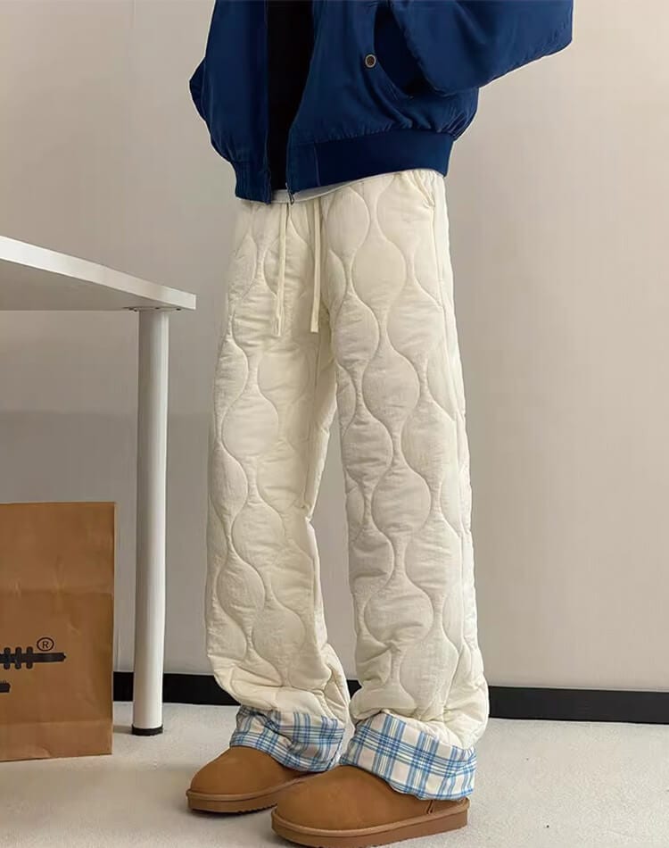 キルティング 中綿 ストレート あったかパンツ