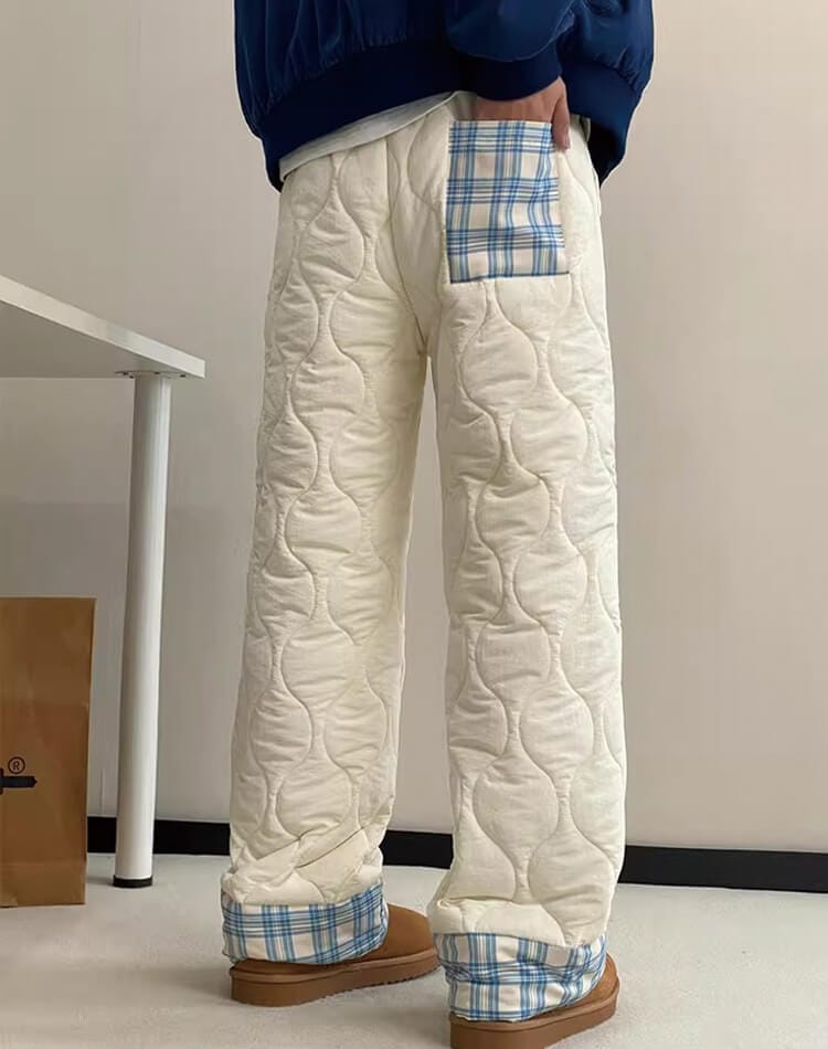 キルティング 中綿 ストレート あったかパンツ
