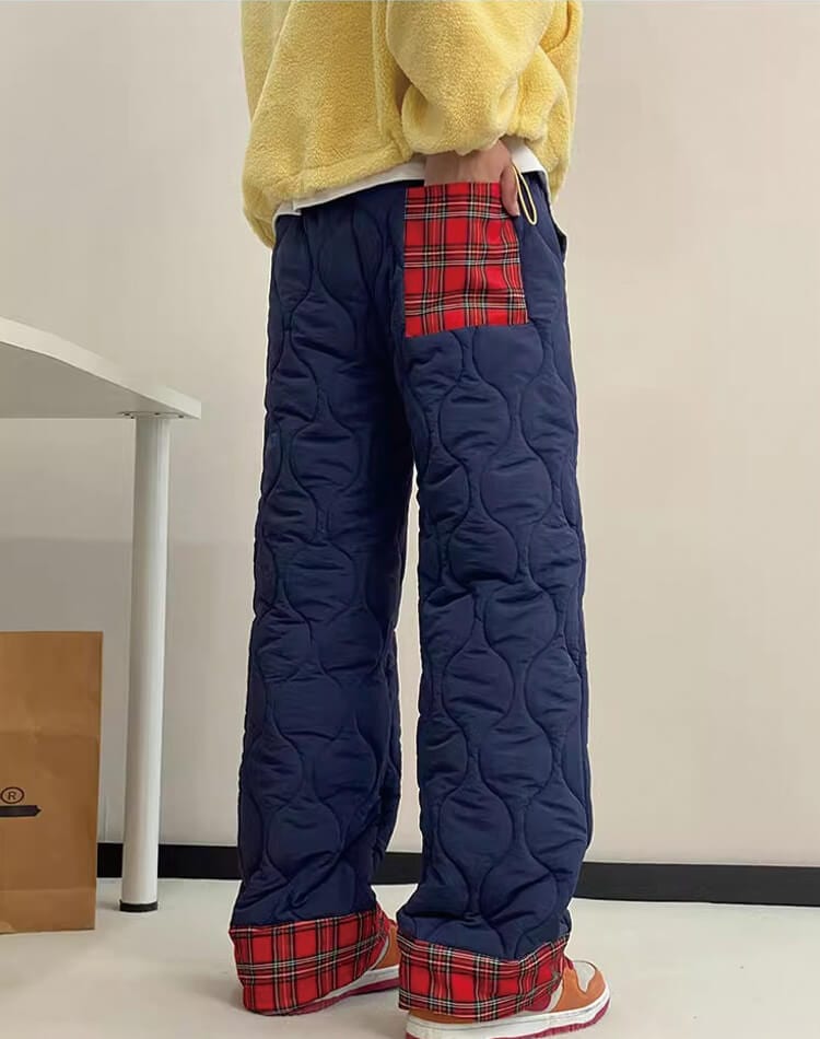 キルティング 中綿 ストレート あったかパンツ