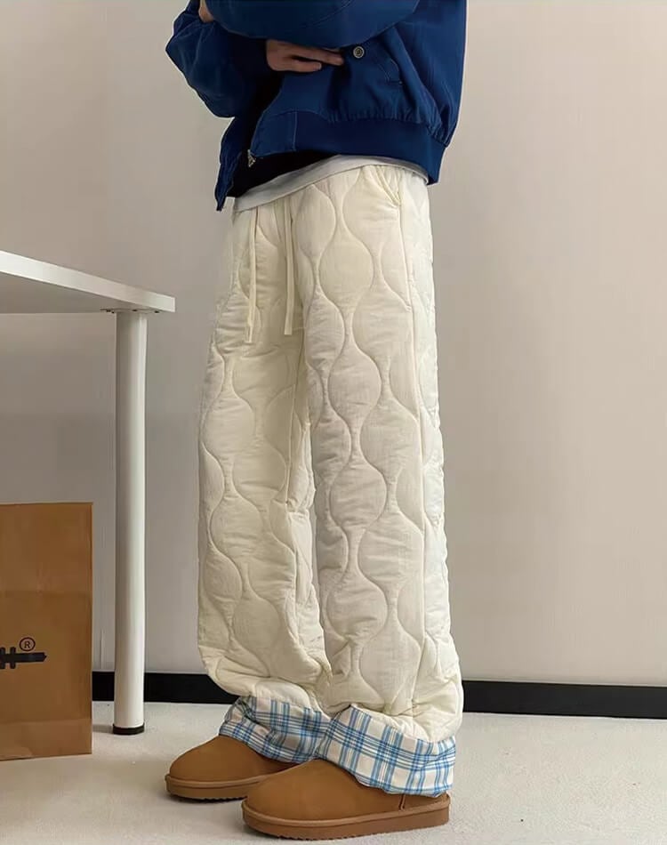 キルティング 中綿 ストレート あったかパンツ