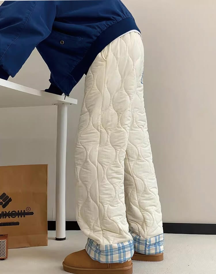 キルティング 中綿 ストレート あったかパンツ
