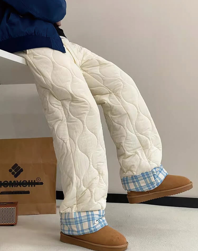 キルティング 中綿 ストレート あったかパンツ