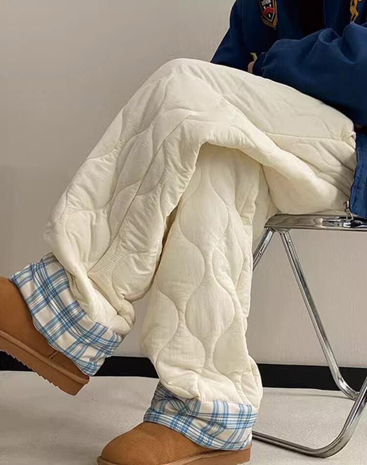 キルティング 中綿 ストレート あったかパンツ