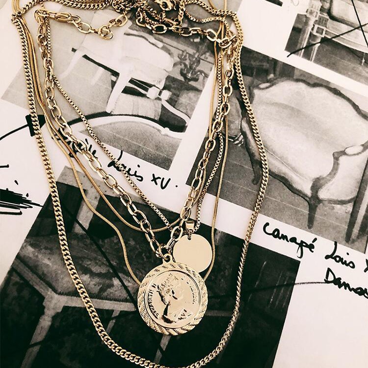 チェーン×コイン 5連 ネックレス